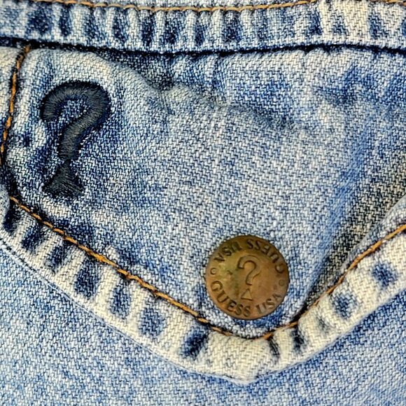 Guess Jeans Vintage 90s Denim Shirt Women Large 12 Short Sleeve Button Collar L - Picture 4 of 15